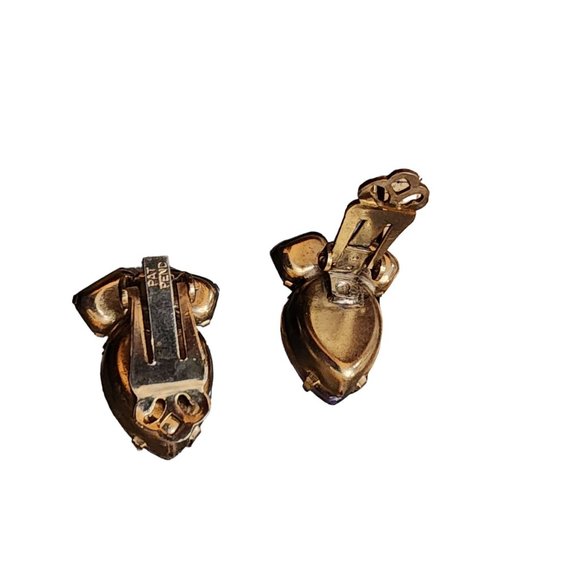 Vintage Marked Pat Pend Foil Glass Clip Earrings (A1839) - Picture 4 of 5